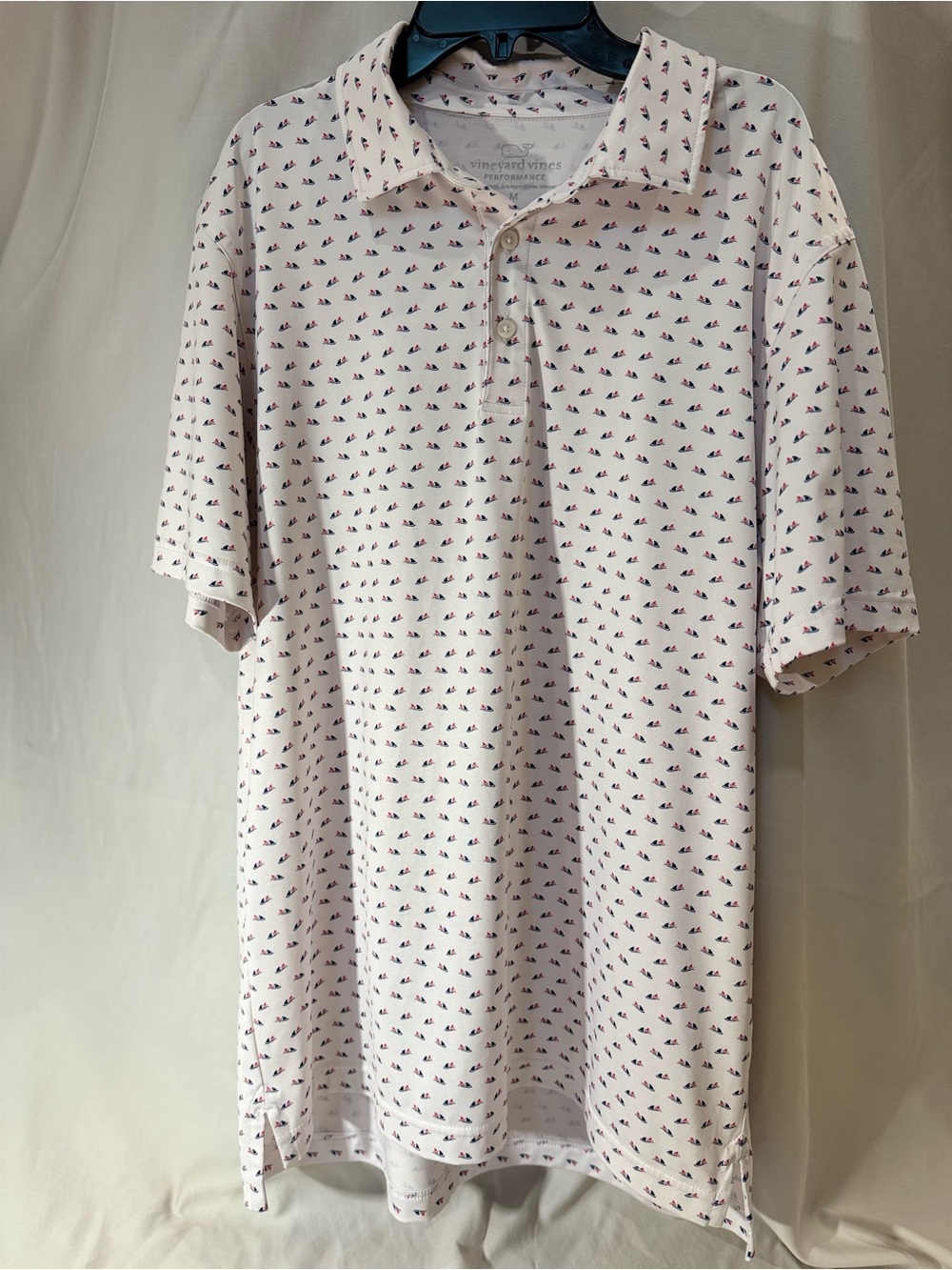 Vineyard Vines White Polo with Navy and Red Micro Print Mens Size M